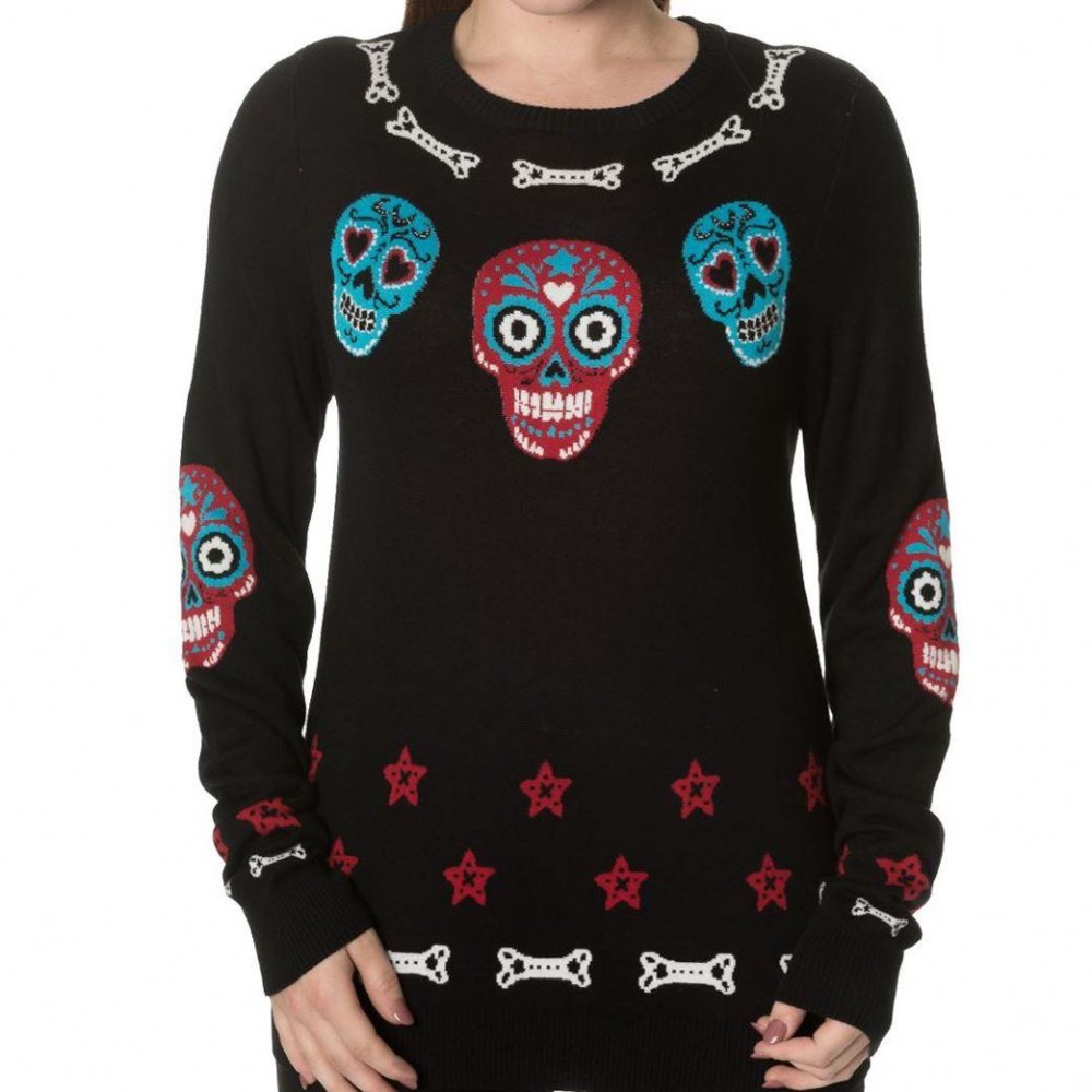 Banned Colourful Skull Knit Jumper Buy at Phoenixx Rising Phoenixx