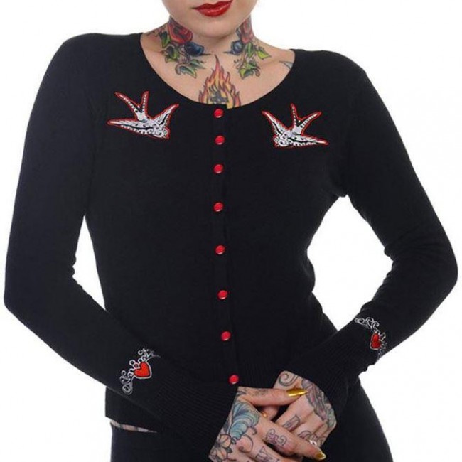 Banned Apparel-Swallow Tattoo Rose Cardigan