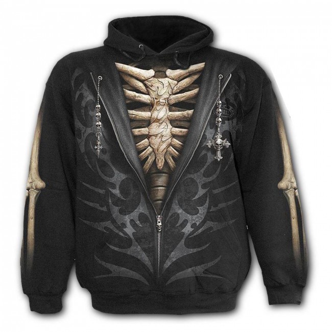 Spiral Direct-Unzipped Skeleton Hooded Top