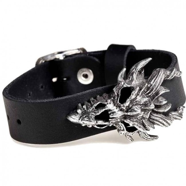 Alchemy Gothic-Dragon Skull Leather Wrist Cuff