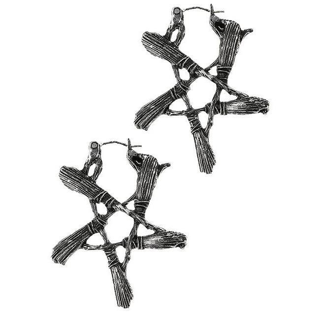 Restyle-Pentagram Broom Silver Earrings